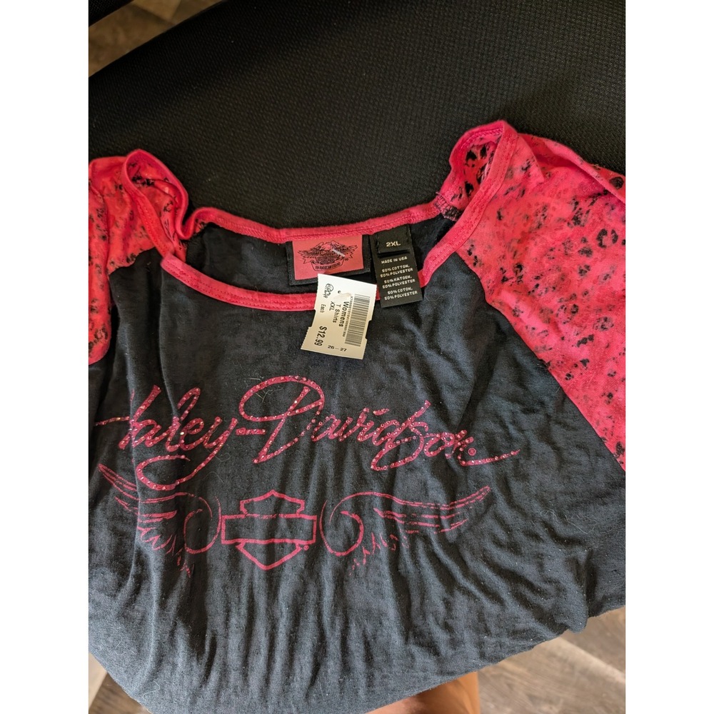 Harley-Davidson Womens 2XL Raglan Burnout Tee Pink Breast Cancer Awareness